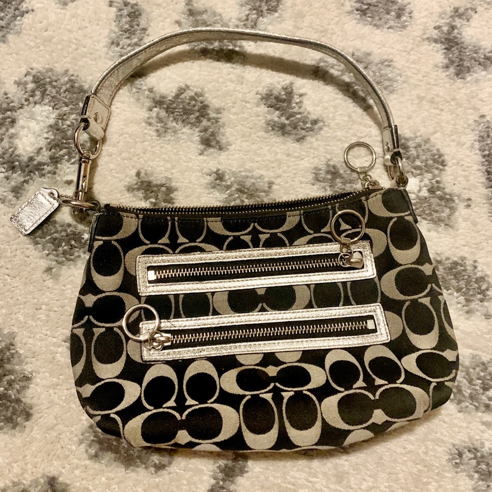Coach small shoulder purse silver & black